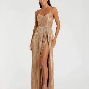 Mac Duggal Gold Metallic Ruched A Line Gown